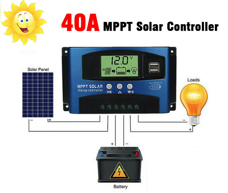 40A MPPT Solar Charge Controller, 12V/24V Auto, 50V Max PV Input, LCD Display for RV, Boat, Off-Grid Solar Systems
