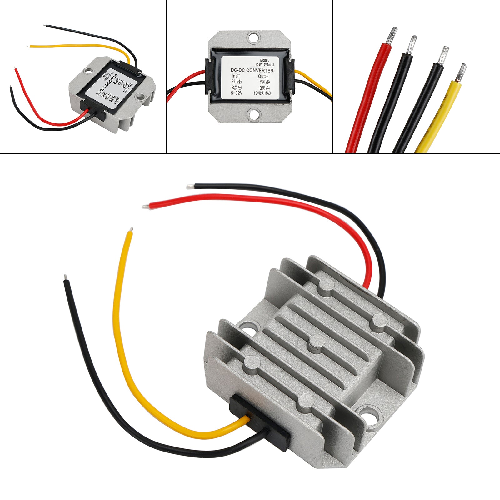 Waterproof DC (5-32V) to 12V 2/3A Voltage Power Supply Converter Regulator, 5-32V To 12V 2A 4L1