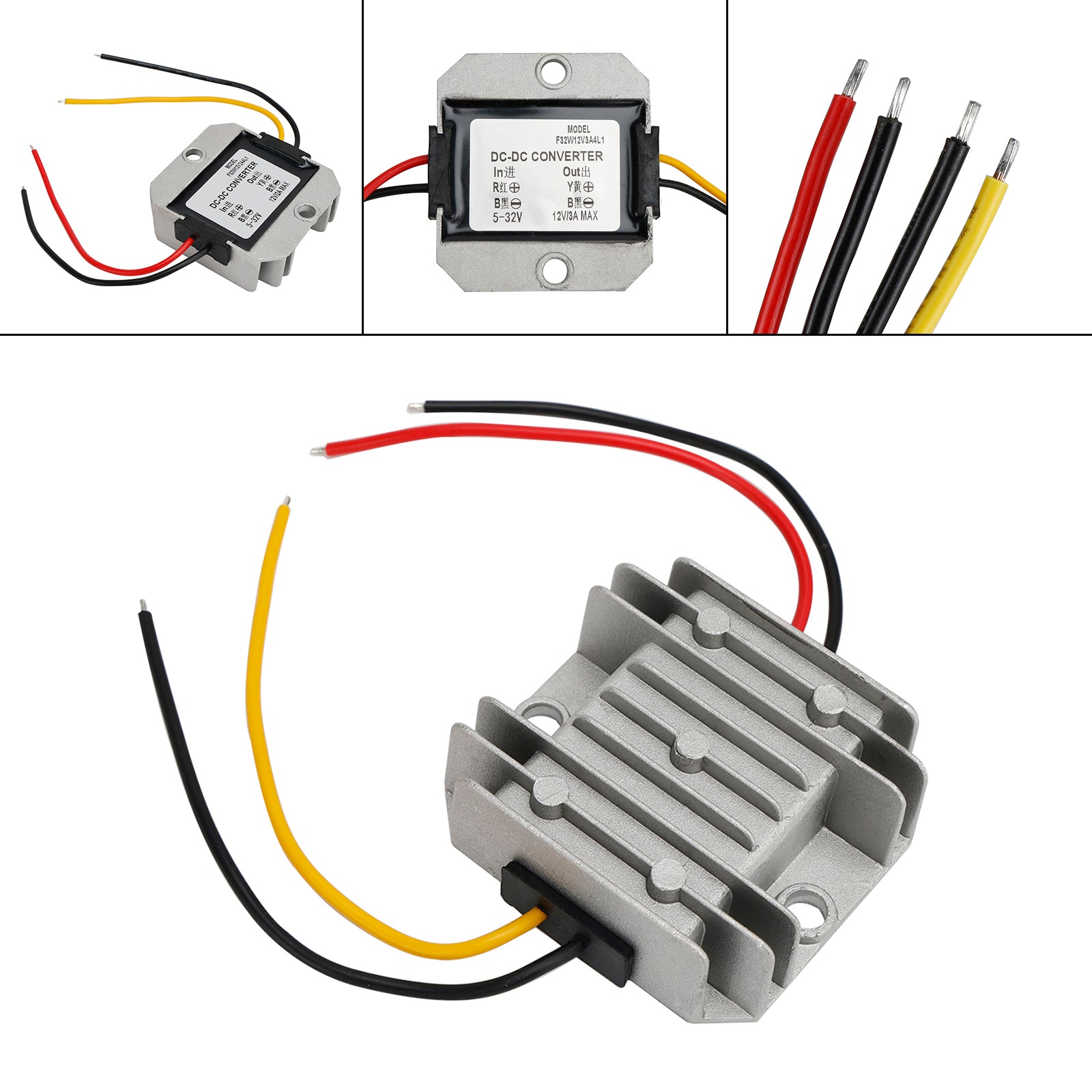 Waterproof DC (5-32V) to 12V 2/3A Voltage Power Supply Converter Regulator, 5-32V To 12V 3A 4L1