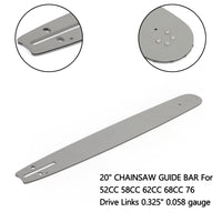 20'' CHAINSAW GUIDE BAR For 52CC 58CC 62CC 68CC 76 Drive Links 0.325'' 0.058 gauge Generic