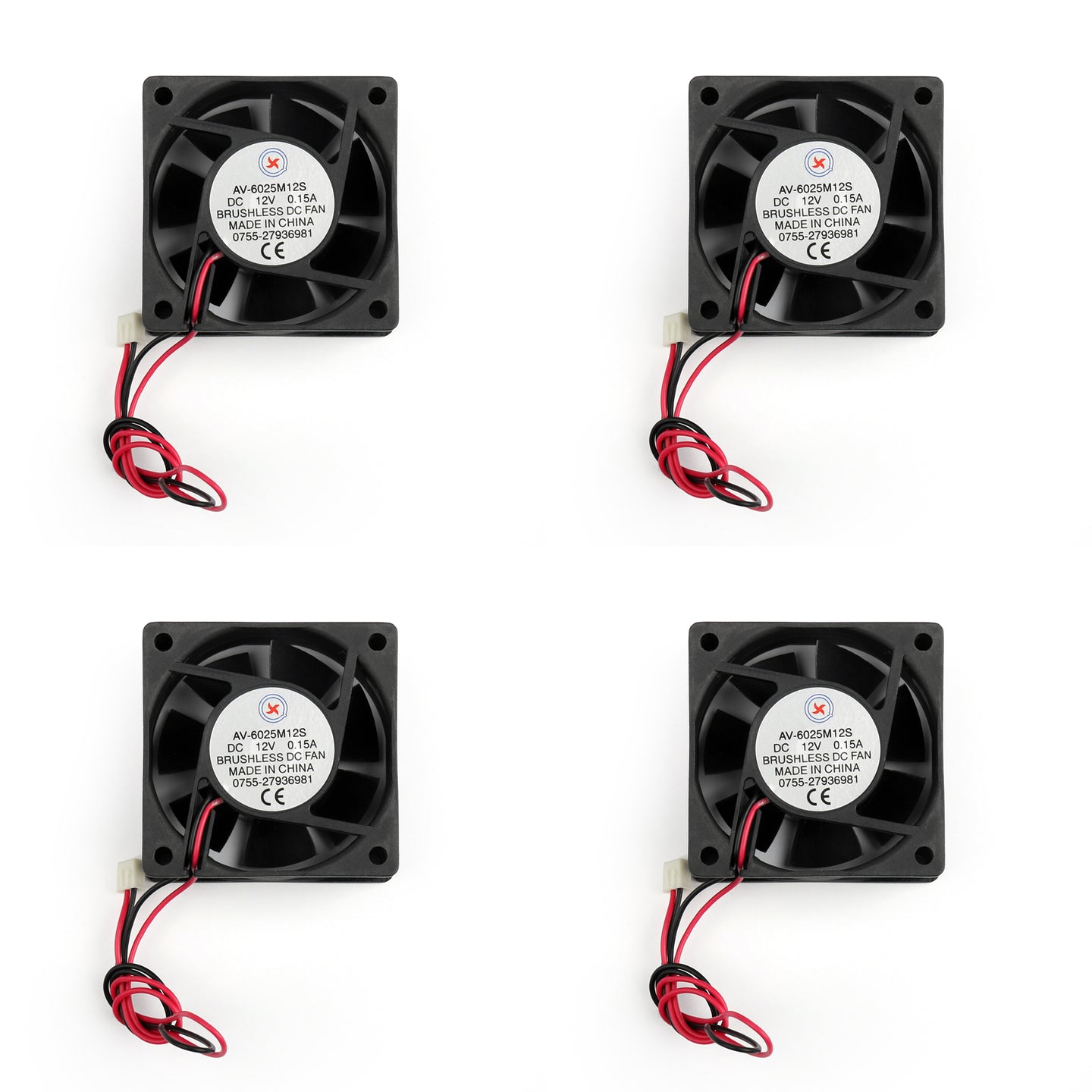 4Pcs DC Brushless Cooling Fan 12V 0.15A 6025s 60x60x25mm 2 Pin CUP Computer Fan
