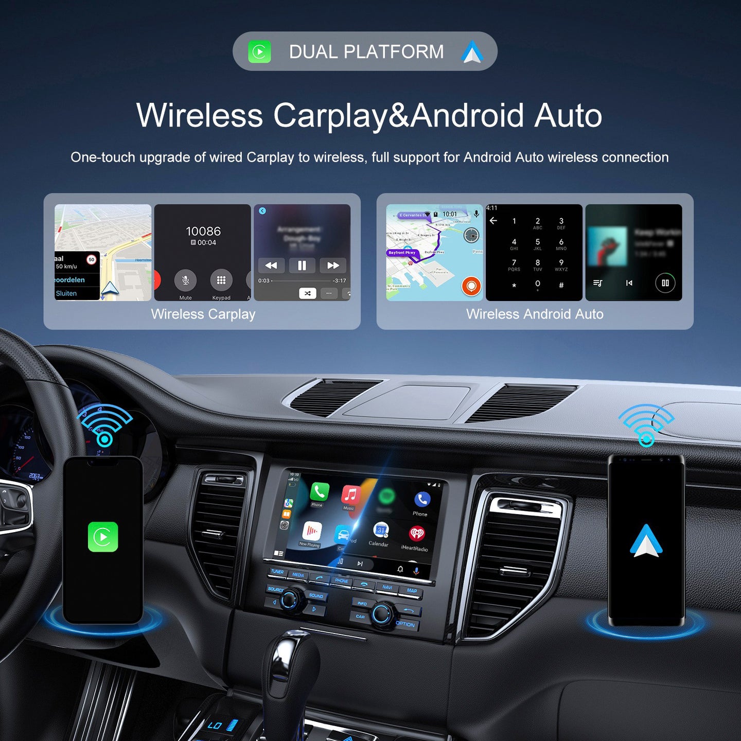 2 in 1 Wireless Apple Carplay Android Auto Adapter Car Wired to Wireless CarPlay