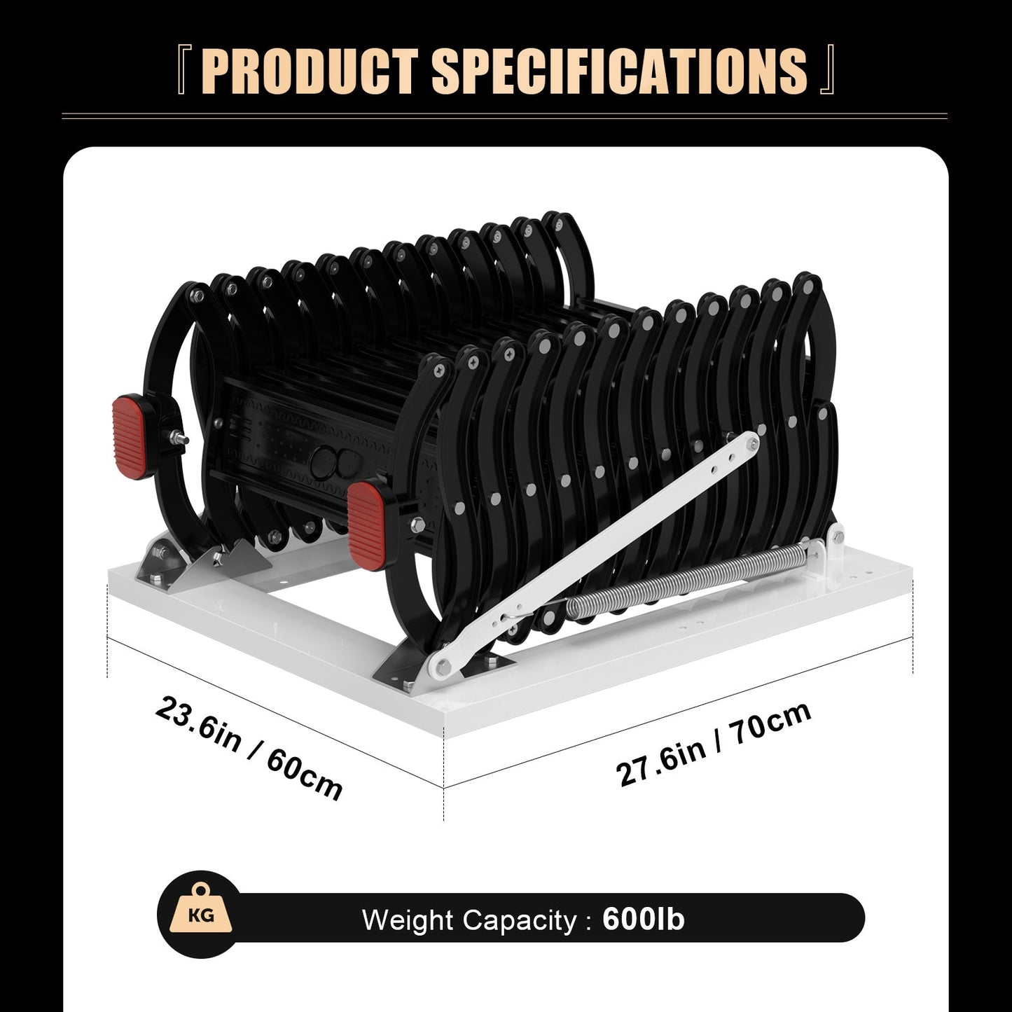 12-Step Folding Attic Ladder for 27.6" x 23.6" Wall Opening, 600 lbs Capacity Pull-Down Loft Stairs, up to 9.84ft Ceiling Height (Black)