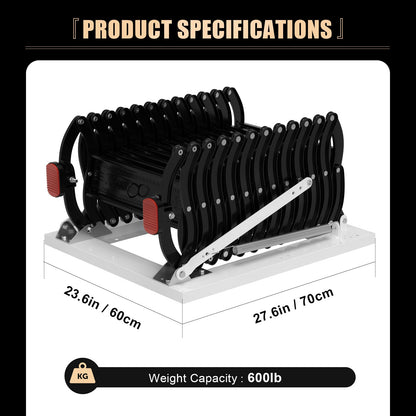 12-Step Folding Attic Ladder for 27.6" x 23.6" Wall Opening, 600 lbs Capacity Pull-Down Loft Stairs, up to 9.84ft Ceiling Height (Black)