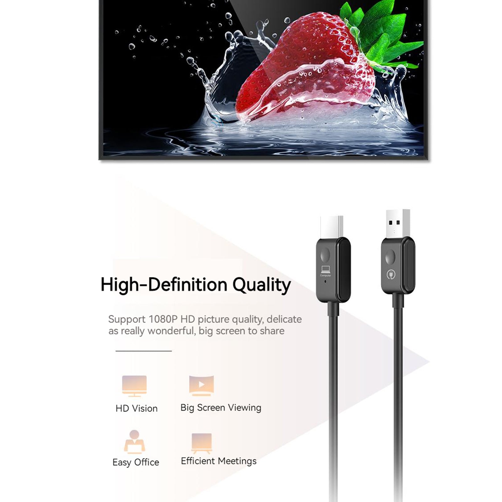 50M Wireless HDMI Extender Video Transmitter Receiver for PC Phone To TV Black