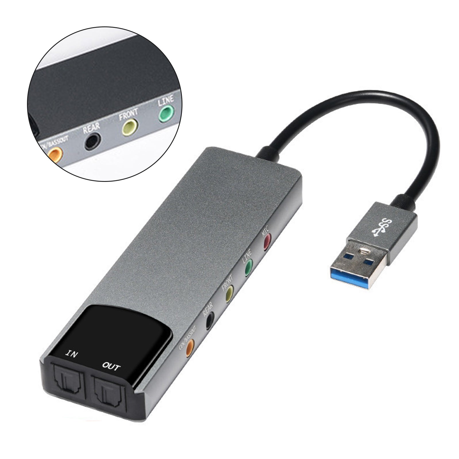 New Aluminum Alloy USB Optical Fiber SPDIF Card for AC-3 DTS 5.1 Channel Gray