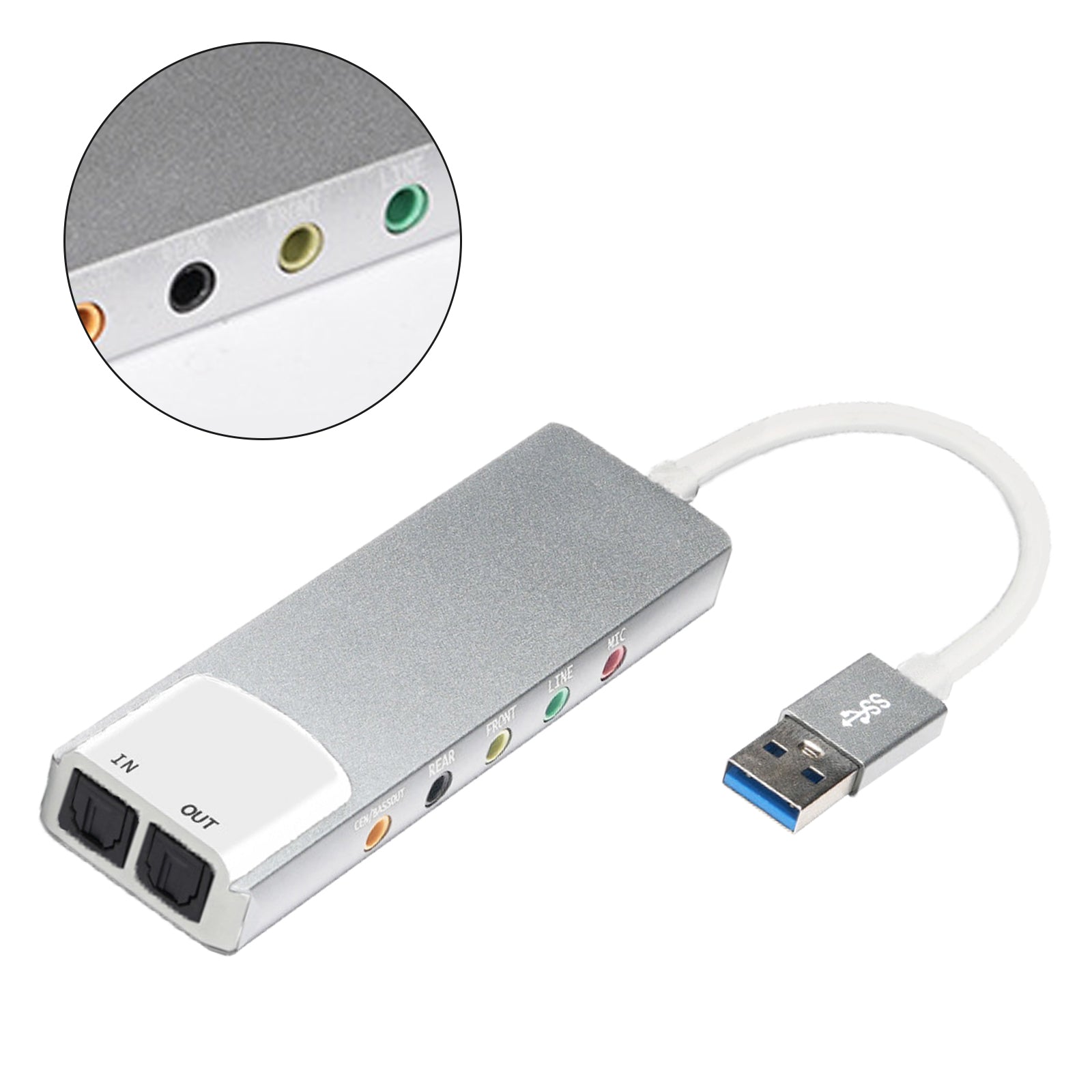 New Aluminum Alloy USB Optical Fiber SPDIF Card for AC-3 DTS 5.1 Channel Silver