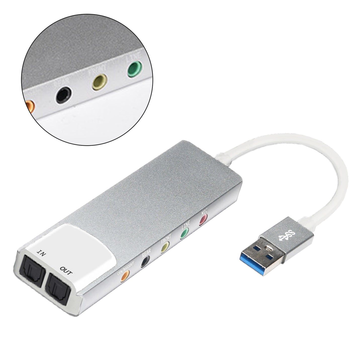 New Aluminum Alloy USB Optical Fiber SPDIF Card for AC-3 DTS 5.1 Channel Silver