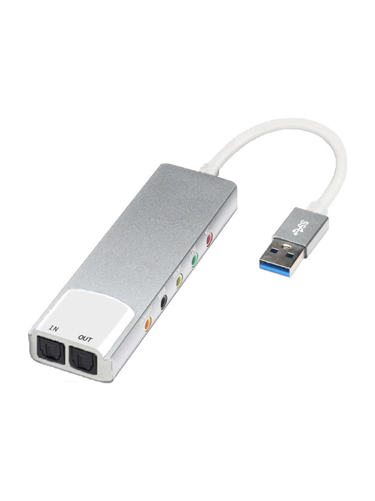 New Aluminum Alloy USB Optical Fiber SPDIF Card for AC-3 DTS 5.1 Channel Silver