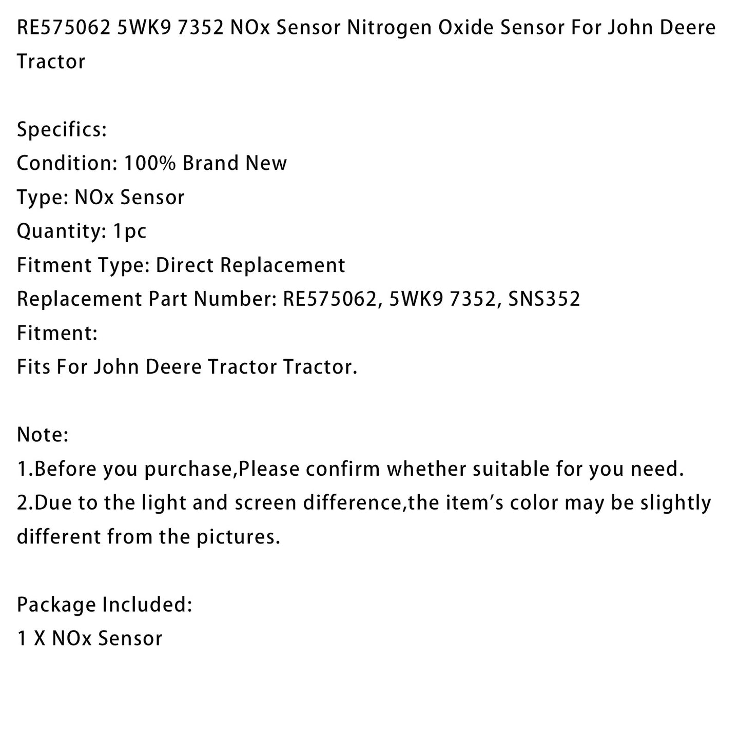RE575062 5WK9 7352 NOx Sensor Nitrogen Oxide Sensor For John Deere Tractor
