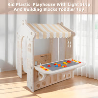 Kids Playhouse with Lights & Building Blocks, Foldable Plastic Outdoor Play Tent for Toddlers & Backyard Fun