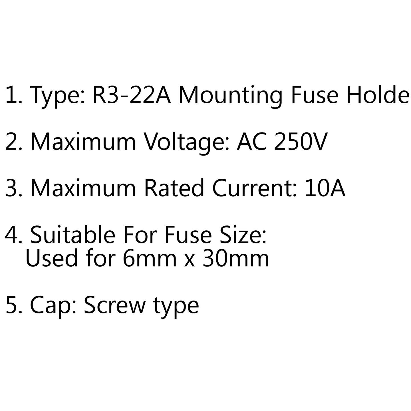 1PCS SCI R3-22 Panel Mount Chassis Fuse Holder For 6x30mm Glass Fuses 10A 250V