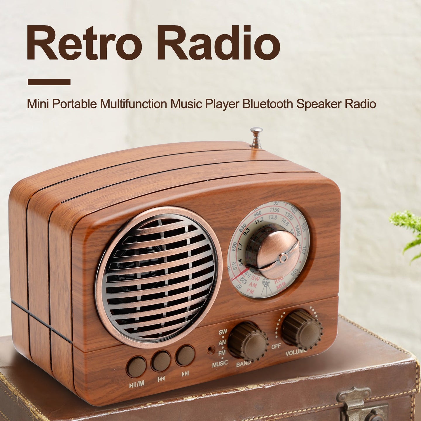 Retro Bluetooth Radio Speaker - Vintage Style Wireless Music Player with FM & Alarm