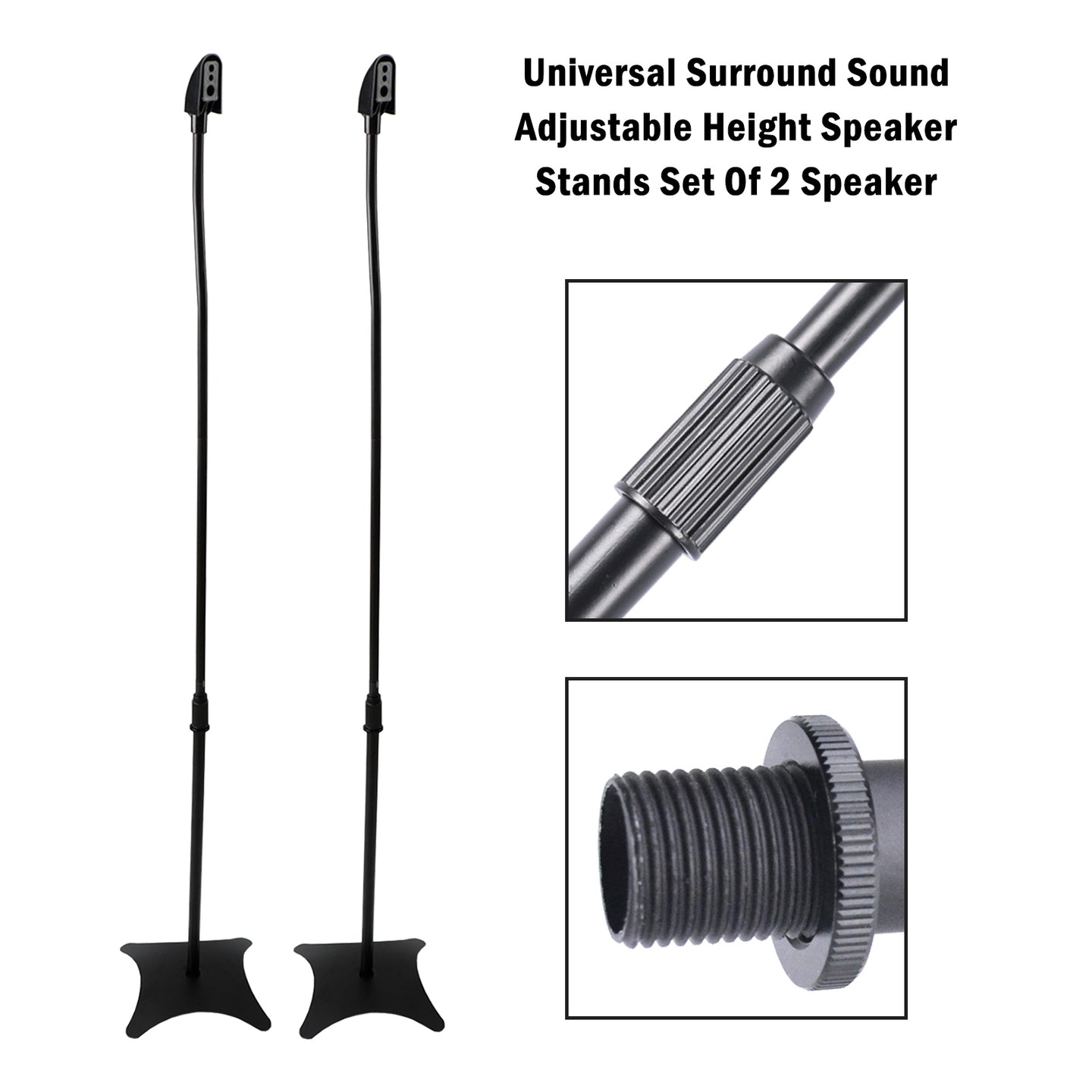 Pair of Adjustable Height Surround Sound Speaker Stands for Satellite & Bookshelf Speakers, Fits Bose, with Cable Management