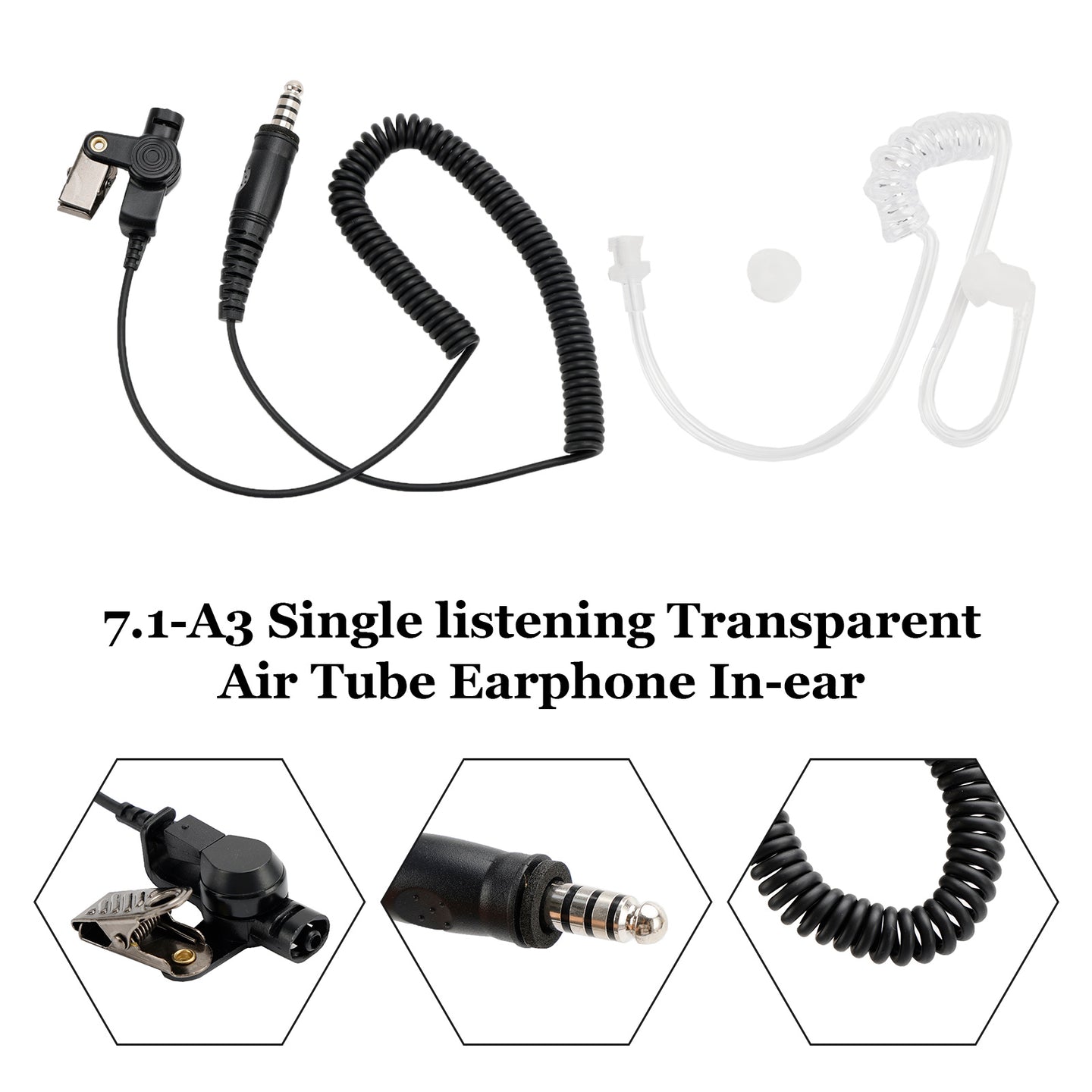7.1-A3 Single listening Transparent Air Tube Earphone In-ear Air Duct Headset
