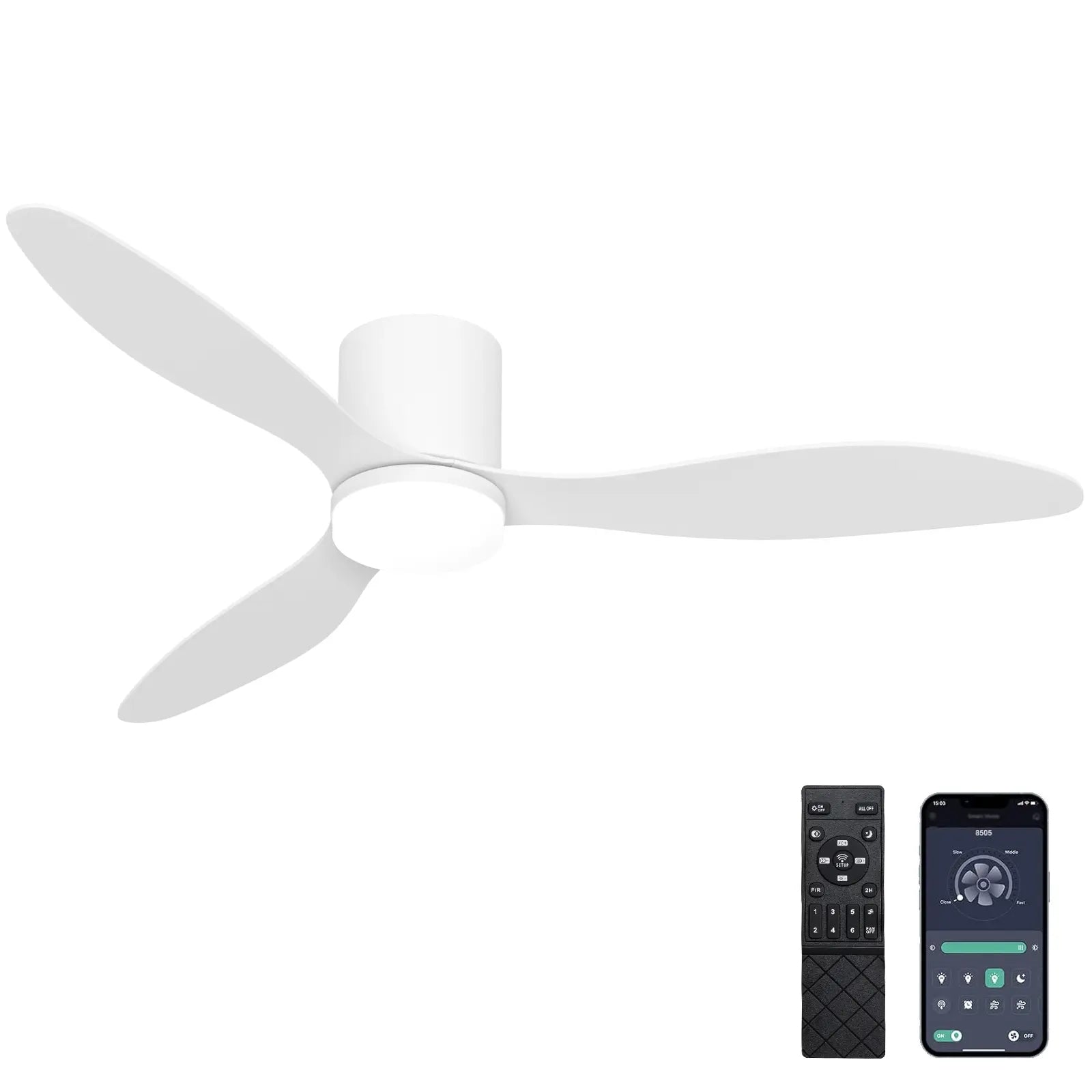 52-Inch Modern Ceiling Fan with Light – Remote & App Control, 6-Speed Reversible DC Motor