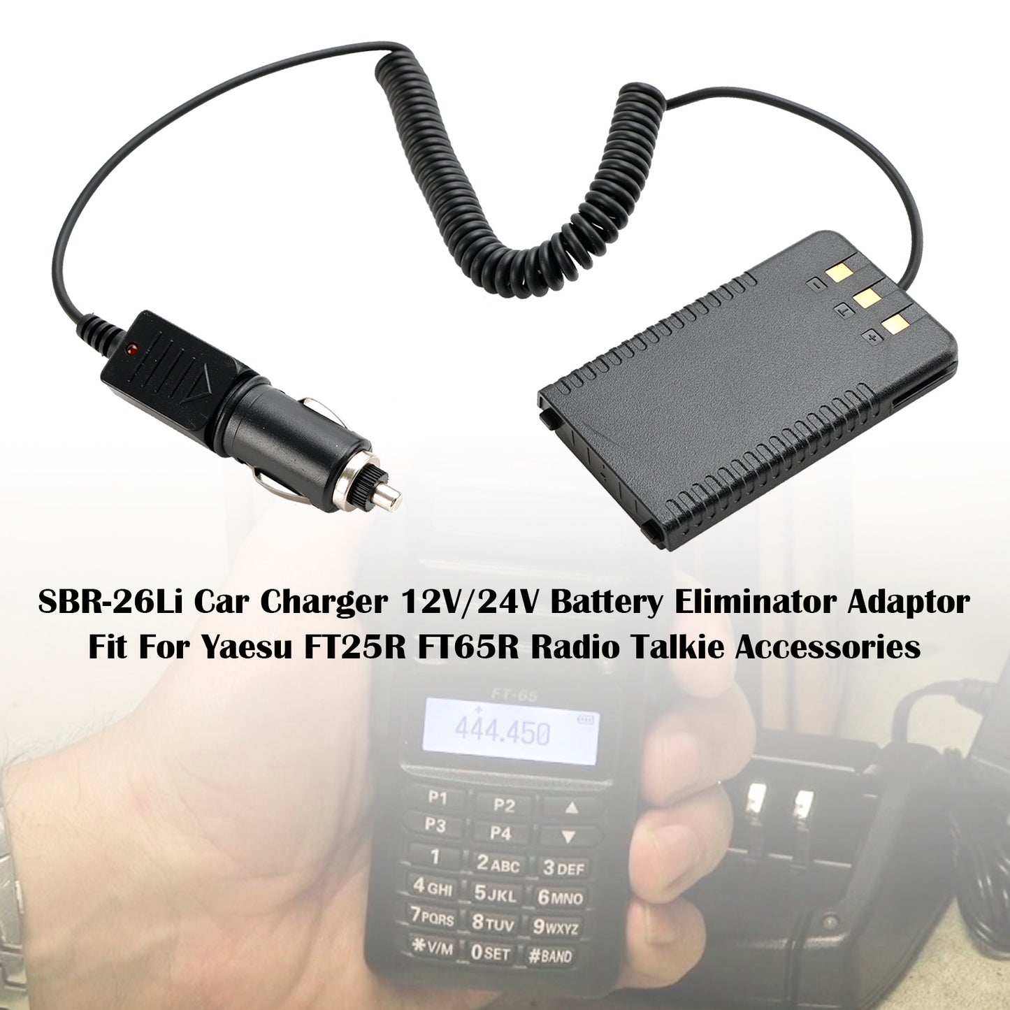 12-24V Car Charger Battery SBR-26Li Eliminator Adapter For FT25R FT65R Radio