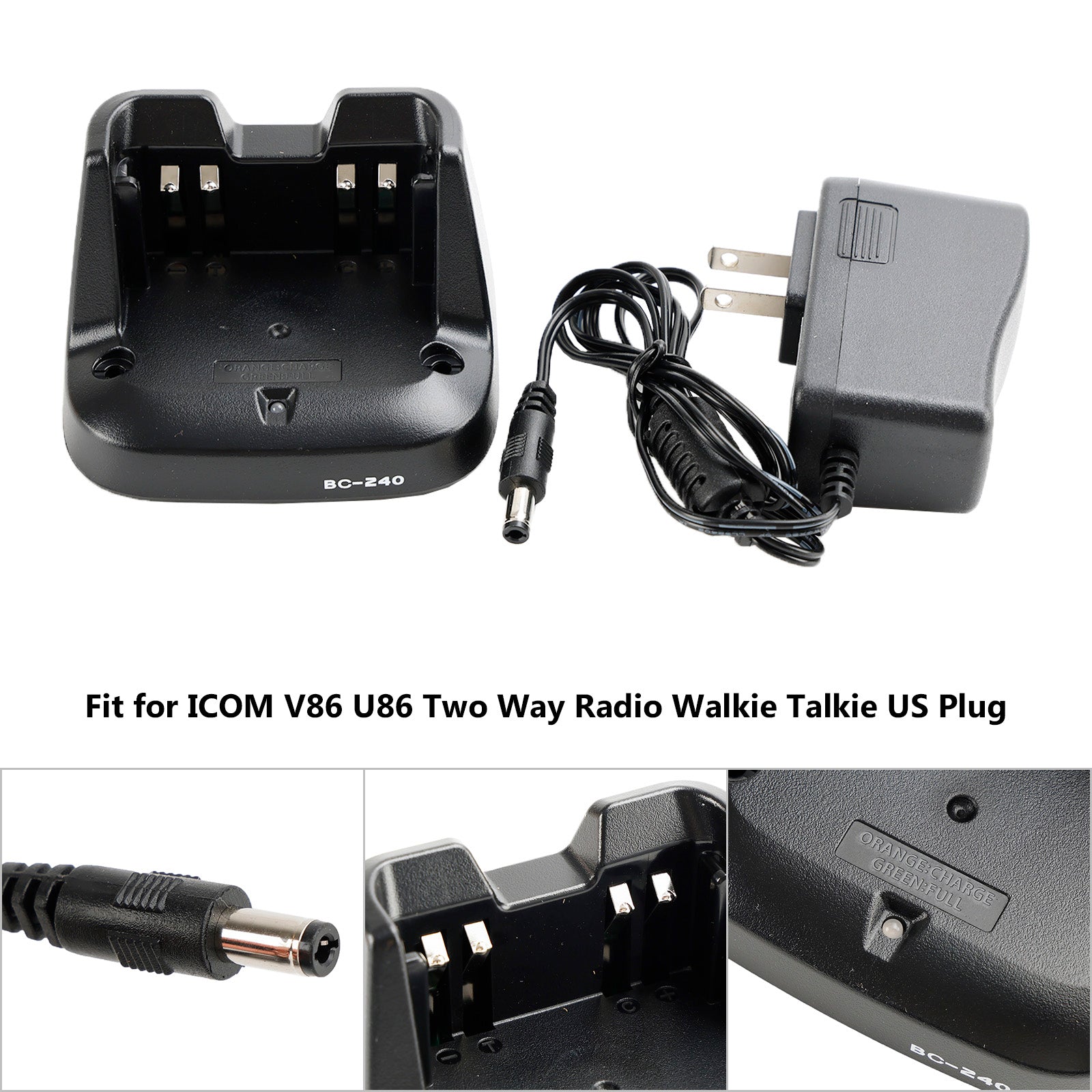 BC-240 Charger BP-298 Battery Fast Rapid Dock Charger for ICOM V86 U86 US Plug