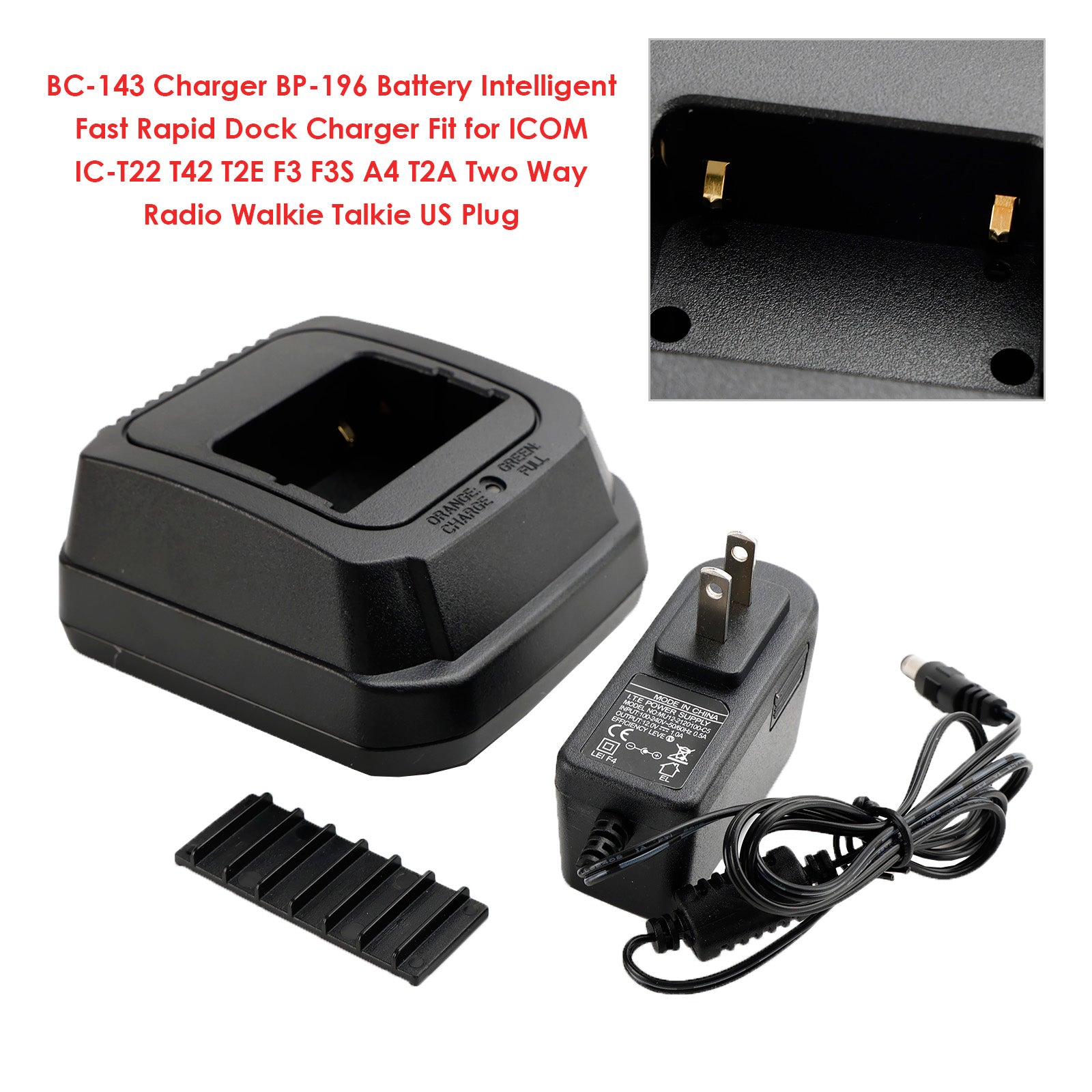 BC-143 Charger BP-196 Battery Fast Rapid Dock for ICOM IC-F3 F3S F4 T2E US Plug