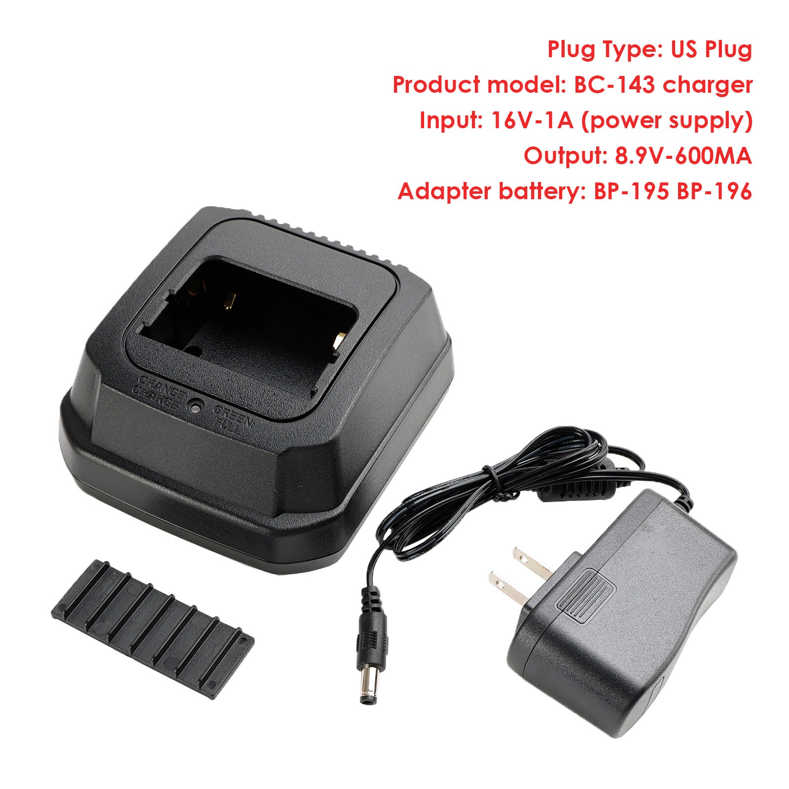 BC-143 Charger BP-196 Battery Fast Rapid Dock for ICOM IC-F3 F3S F4 T2E US Plug