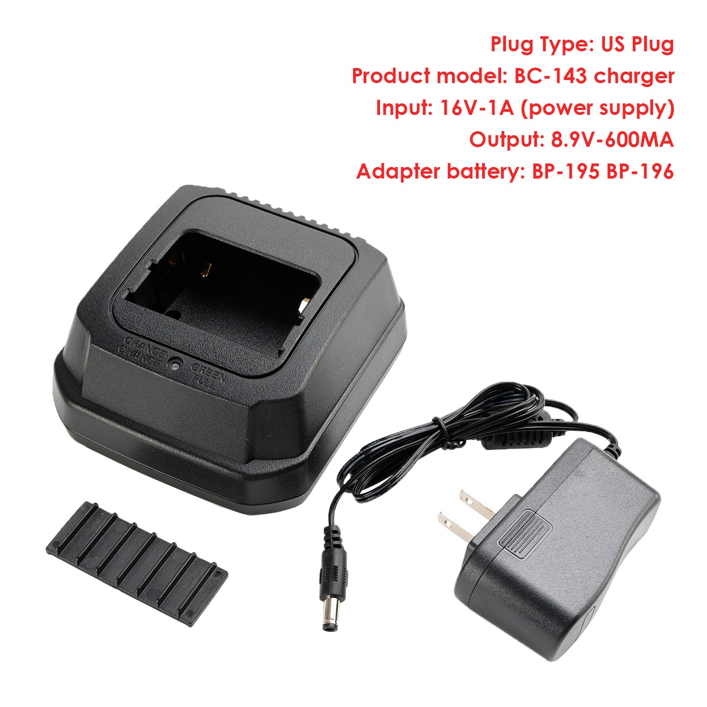BC-143 Charger BP-196 Battery Fast Rapid Dock for ICOM IC-F3 F3S F4 T2E US Plug