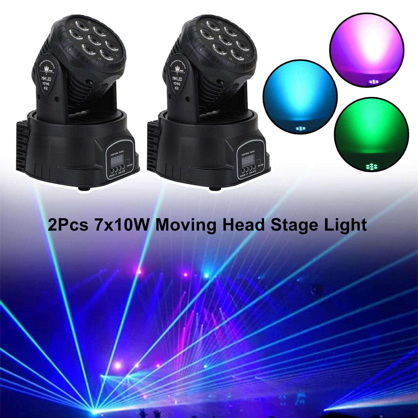 2Pcs 7 x10W Moving Head Stage Light 70W 7 LED RGBW DMX DJ Stage Party Lighting (Copy)
