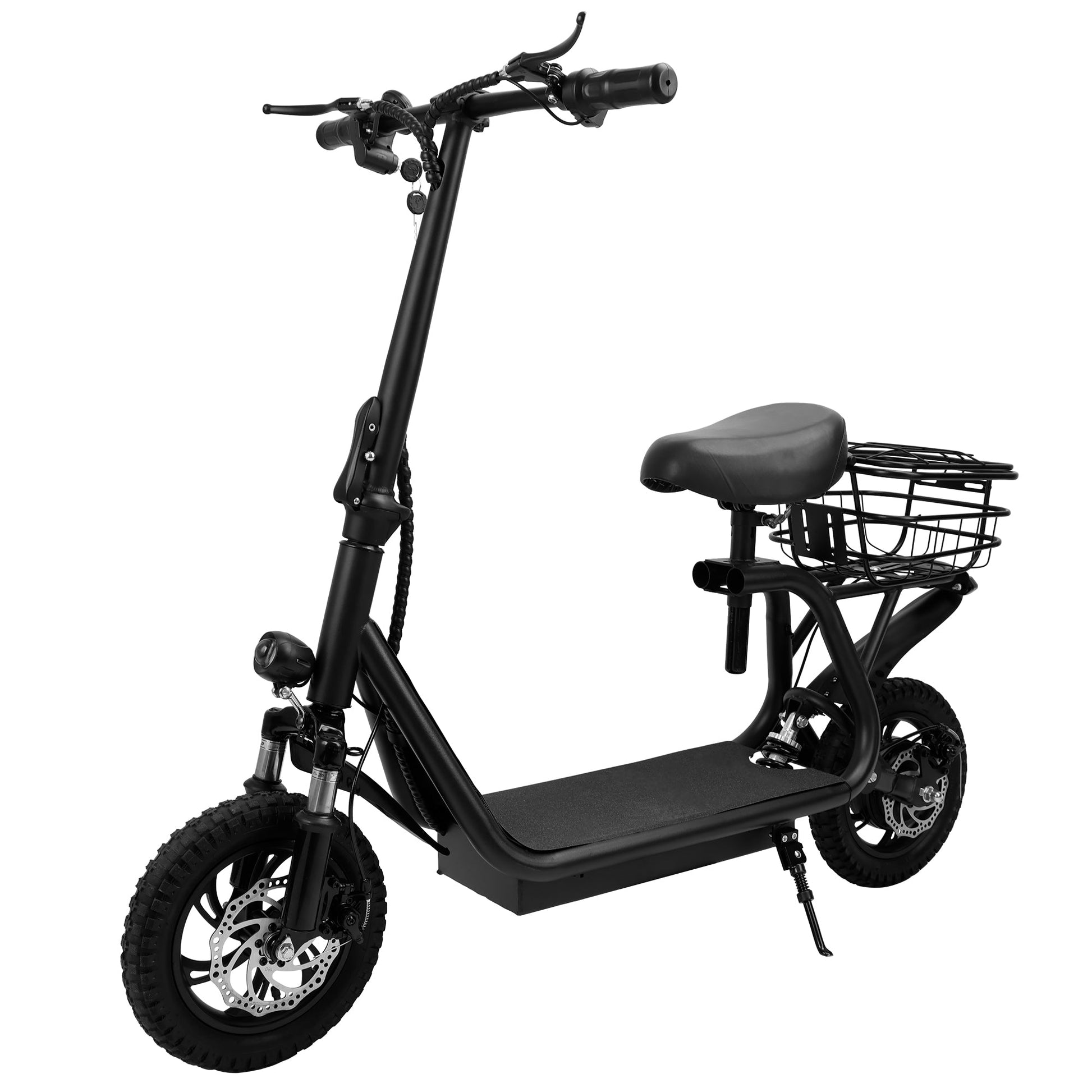 500W Adult Shock Absorption Electric Scooter with Seat 12inches Commuter Electric Scooter With Carry Basket - Up to 25 Miles 18.6MPH