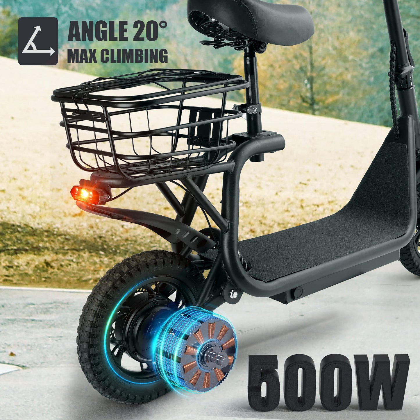500W Adult Shock Absorption Electric Scooter with Seat 12inches