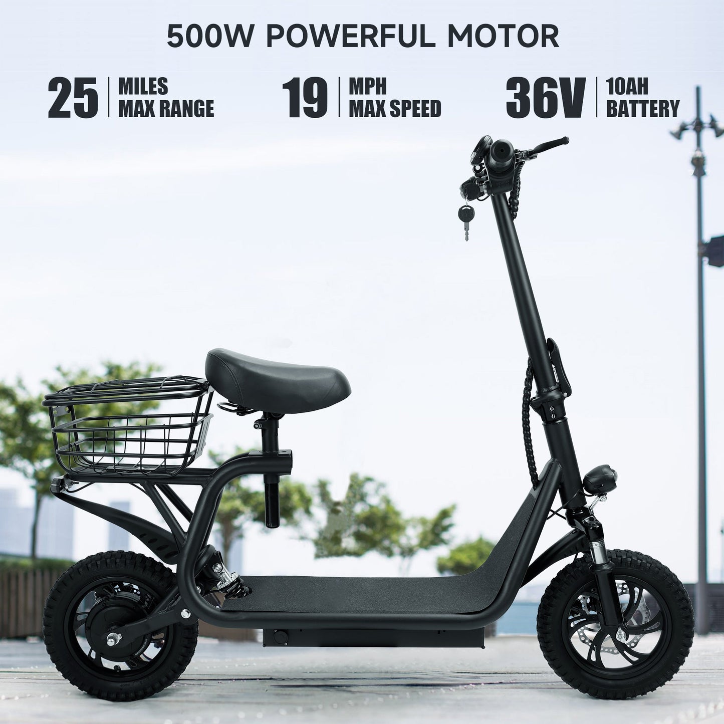 500W Adult Shock Absorption Electric Scooter with Seat 12inches