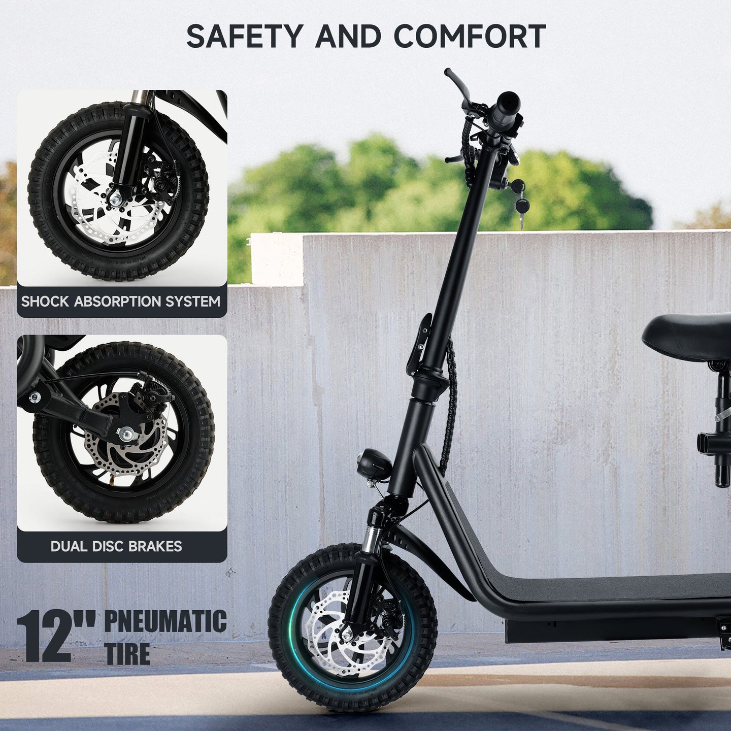 500W Adult Shock Absorption Electric Scooter with Seat 12inches (Copy)
