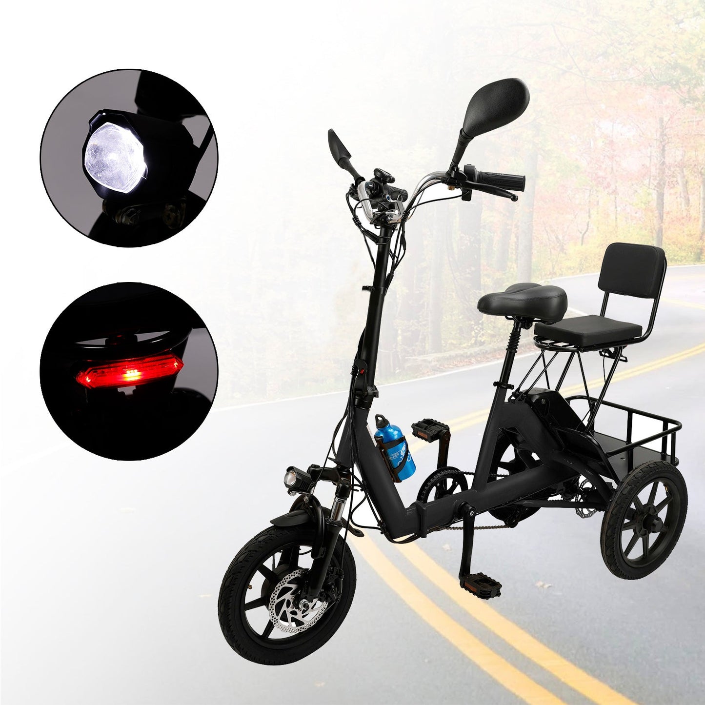 3 Wheel Electric Bike for Adults Three Wheel E-Trike Folding Tricycle