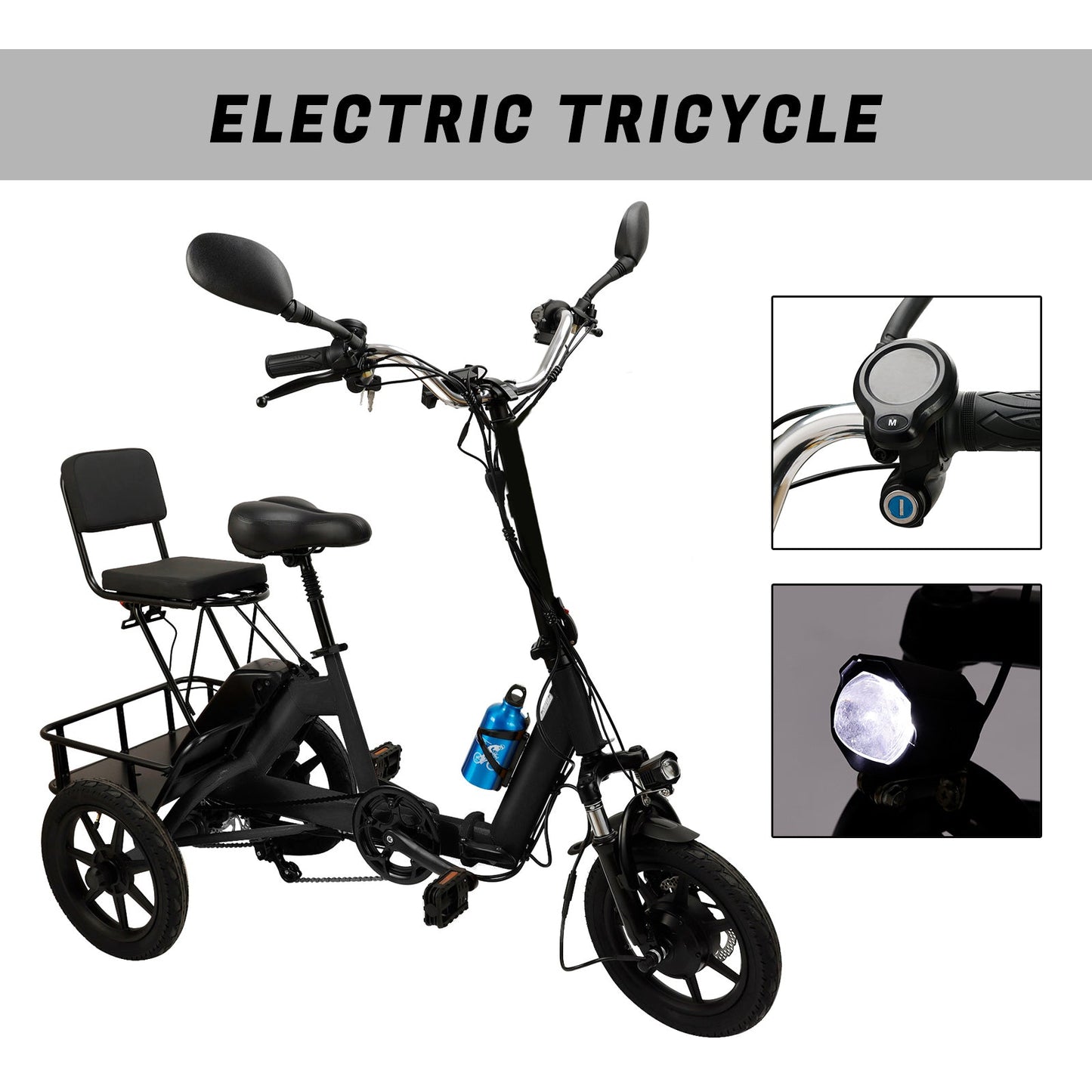3 Wheel Electric Bike for Adults Three Wheel E-Trike Folding Tricycle