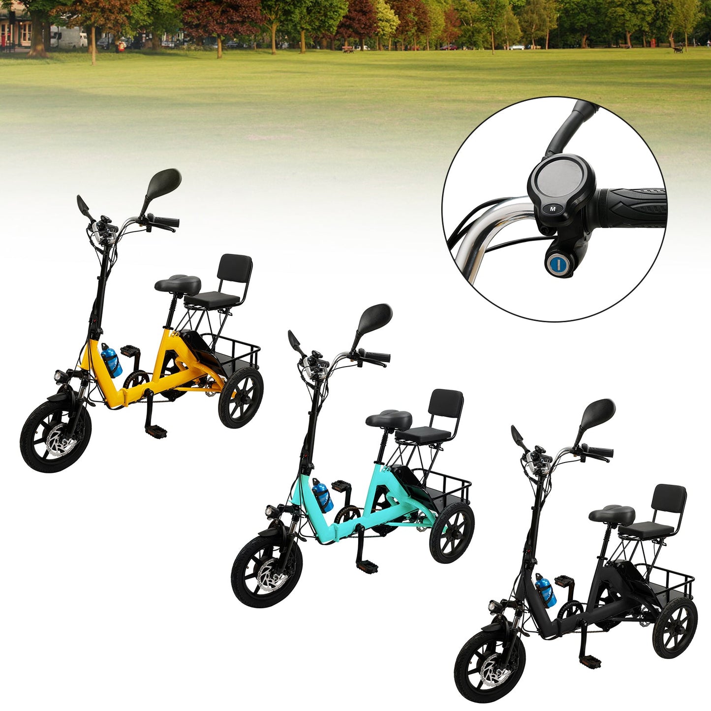 3 Wheel Electric Bike for Adults Three Wheel E-Trike Folding Tricycle