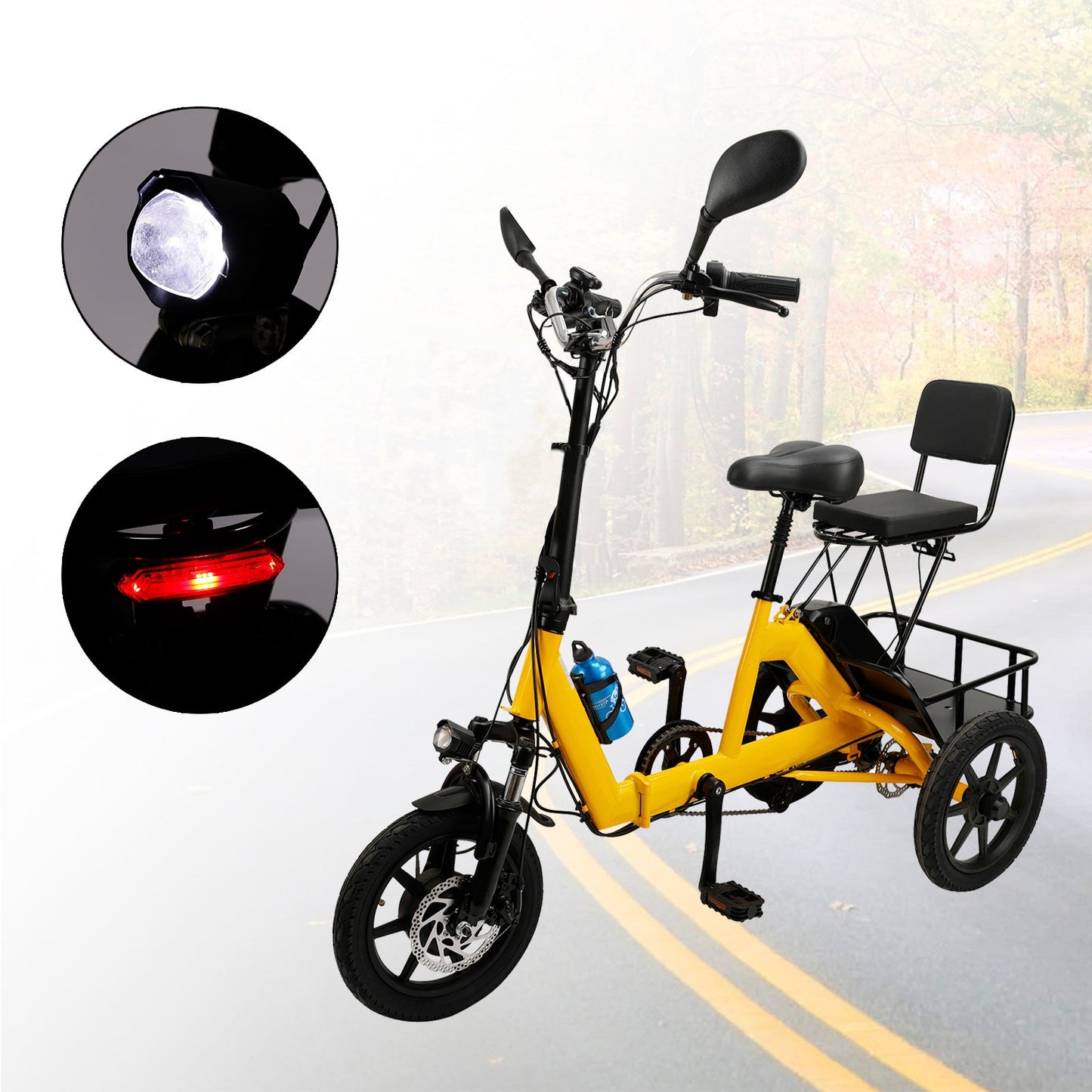 48V 350W Three Wheel Electric Folding Trike for Adults 3 Wheel E-Tricycle
