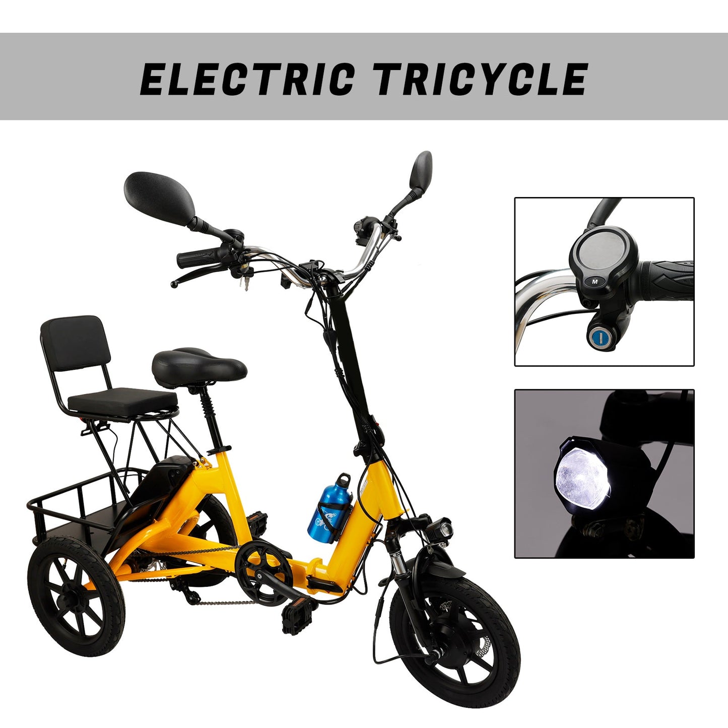 48V 350W Three Wheel Electric Folding Trike Adult E-Tricycle