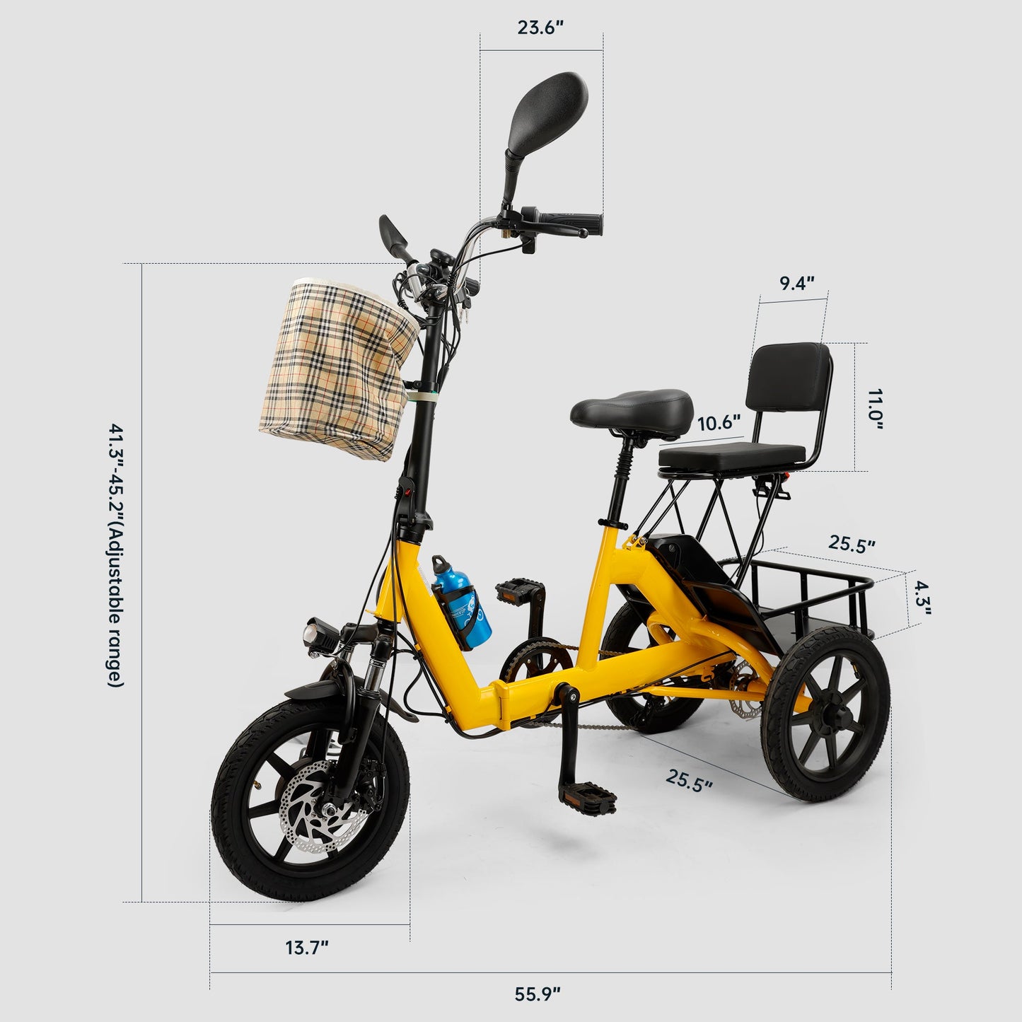 48V 350W Three Wheel Electric Folding Trike Adult E-Tricycle