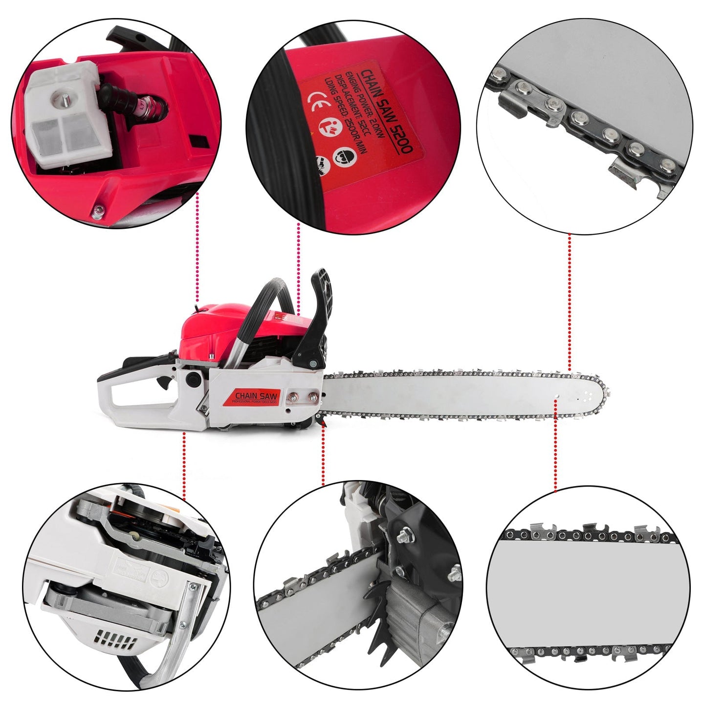 22-Inch 52CC Gas Chainsaw with Aircraft-Grade Aluminum Protection & Anti-Vibration Handle