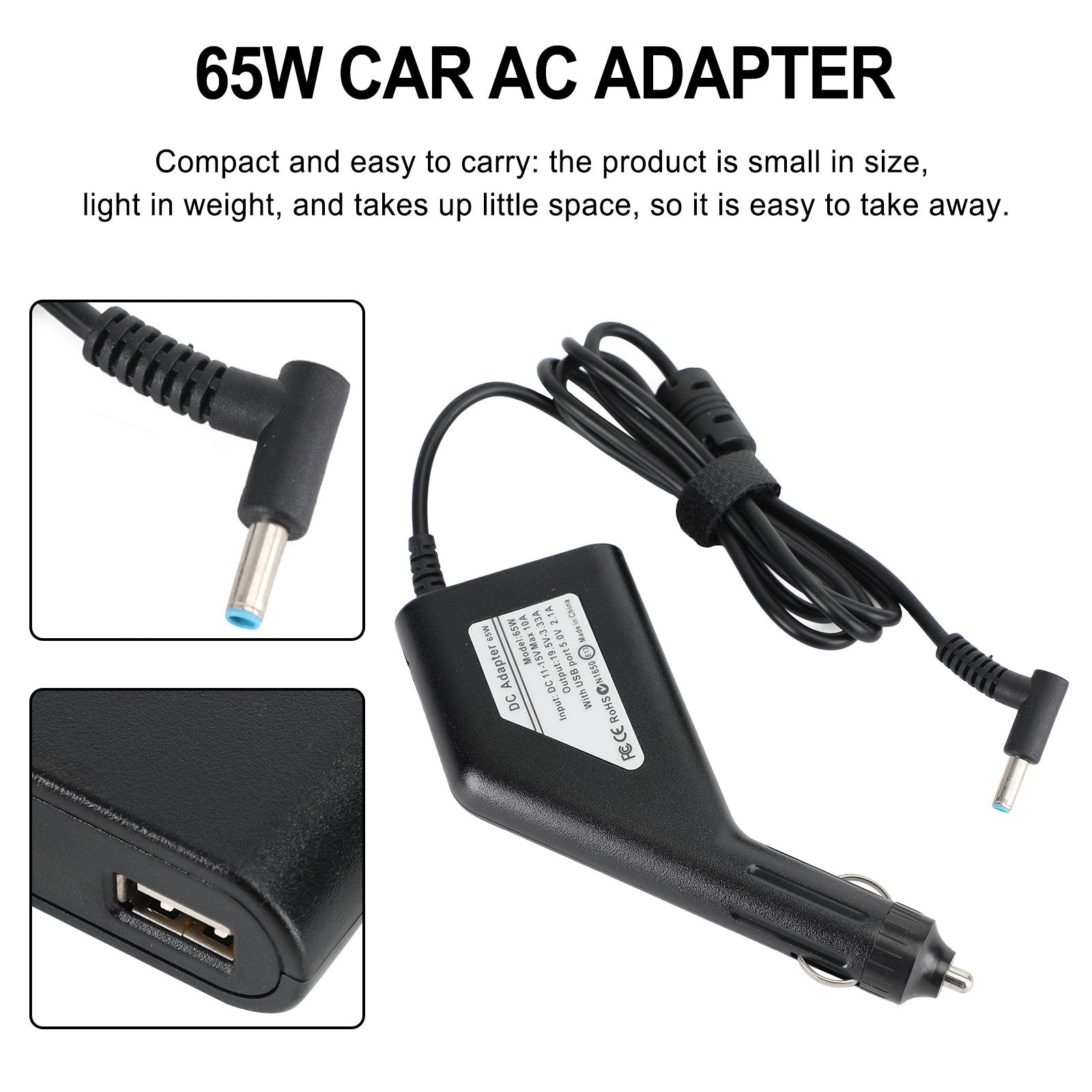 Replacement 65W HP Laptop Charger – 19.5V 3.33A Car & AC Adapter, 4.5x3.0mm