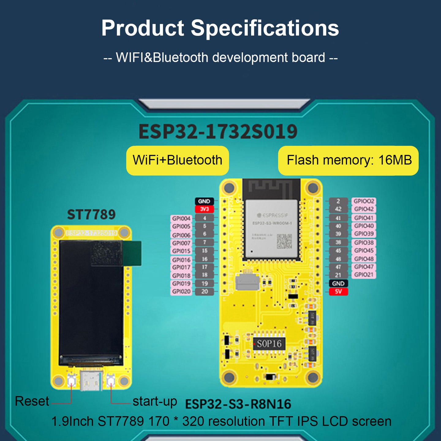 ESP32-S3 1.9inch Screen Development Board Wifi Bluetooth 170*320 Display TFT Module