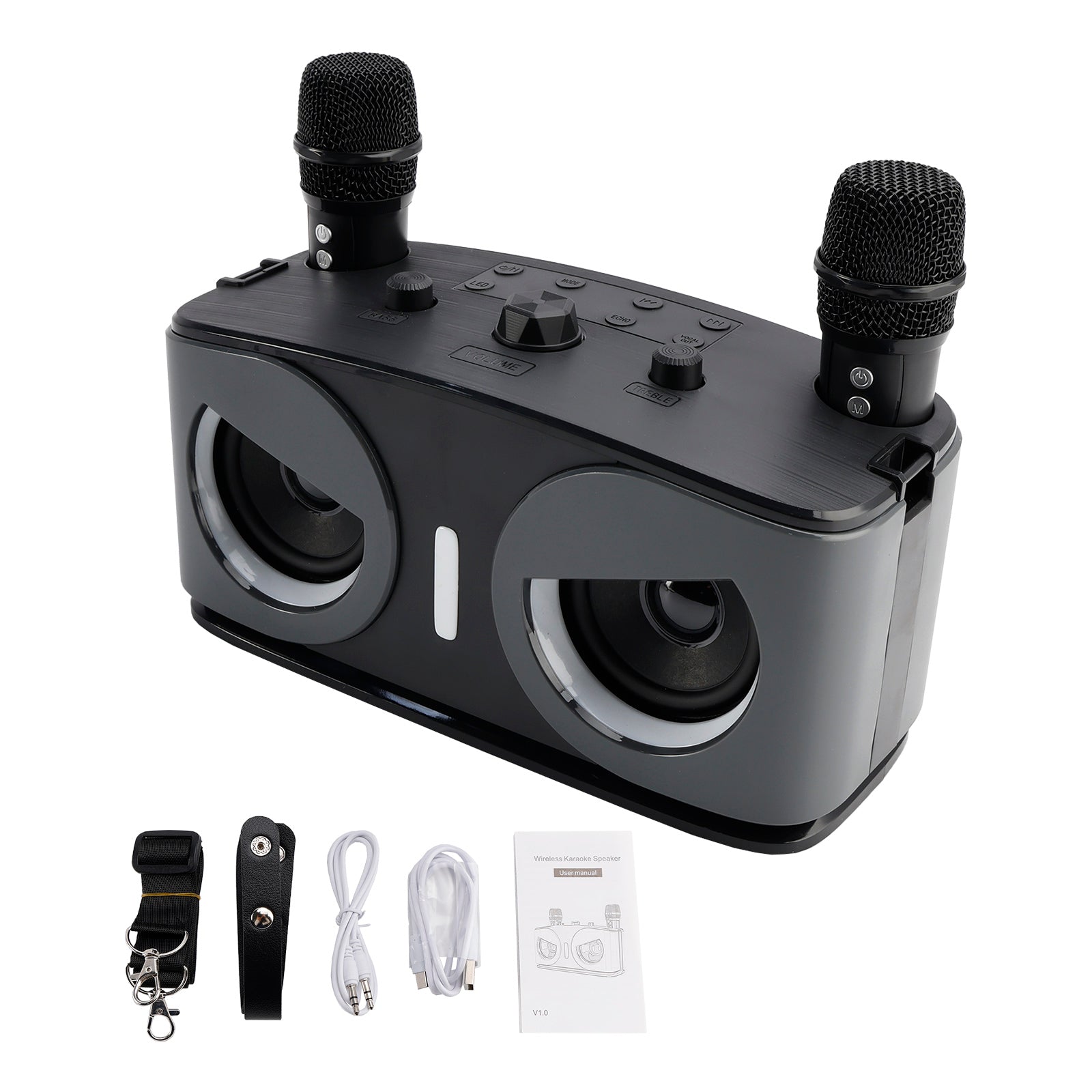 Karaoke Machine for Kids & Adults with 2 Microphones, Portable Bluetooth Speaker with Voice Changer & Echo for Parties