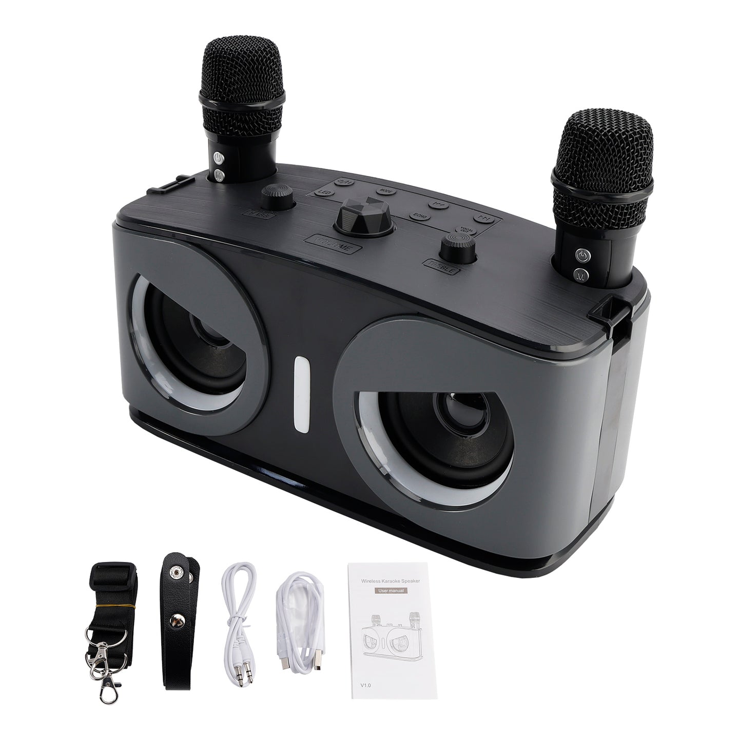 Karaoke Machine for Kids & Adults with 2 Microphones, Portable Bluetooth Speaker with Voice Changer & Echo for Parties