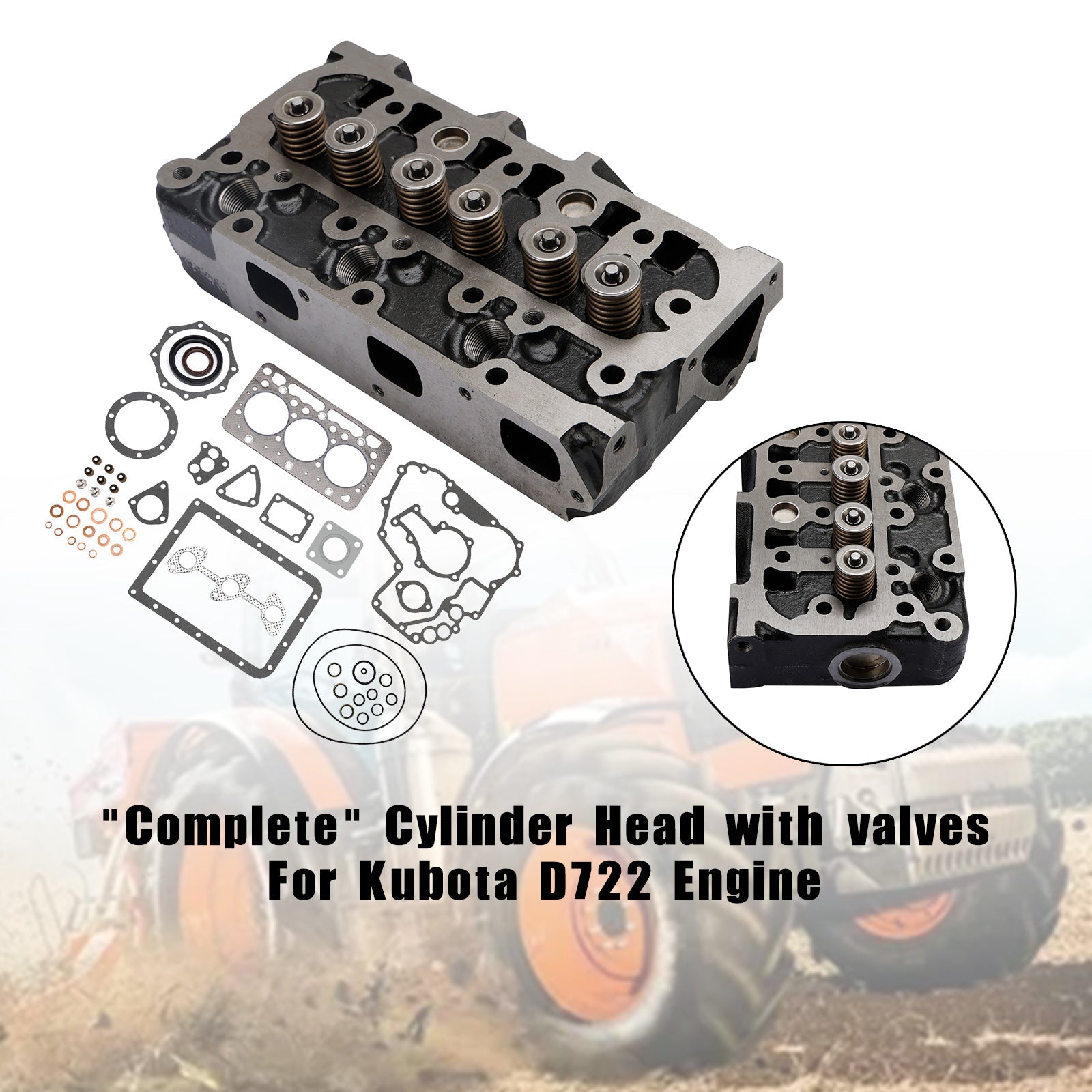 Complete Cylinder Head Assembly with Gasket Kit for Kubota D722 Excavator & Lawn Tractor