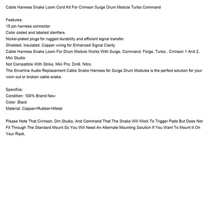 Cable Harness Snake Loom Cord Kit For Crimson Surge Drum Module Turbo Command