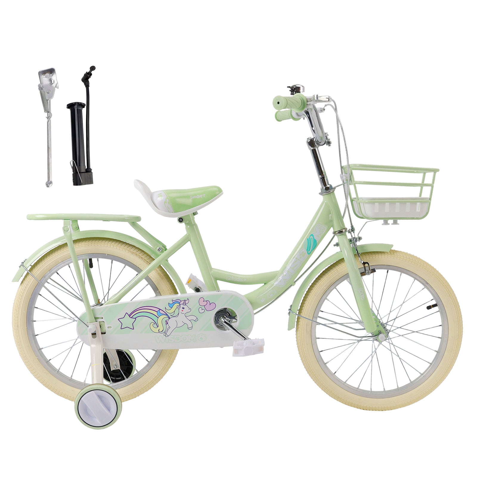 16" Child Bicycle Girls Bike with auxiliary wheels & Rack & Basket Green