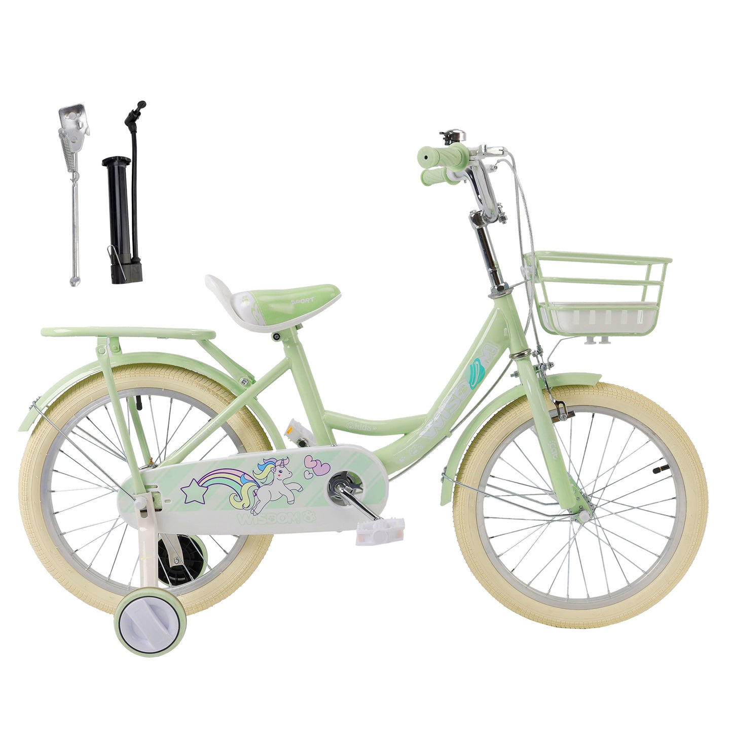 16" Child Bicycle Girls Bike with auxiliary wheels & Rack & Basket Green