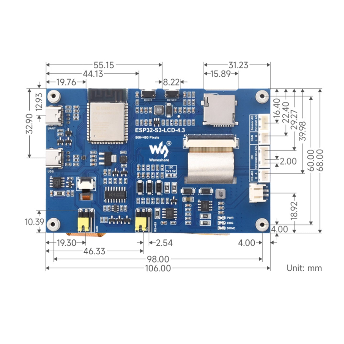ESP32-S3 Development Board 4.3inch Capacitive Touch Screen LX7 Dual-Core Display