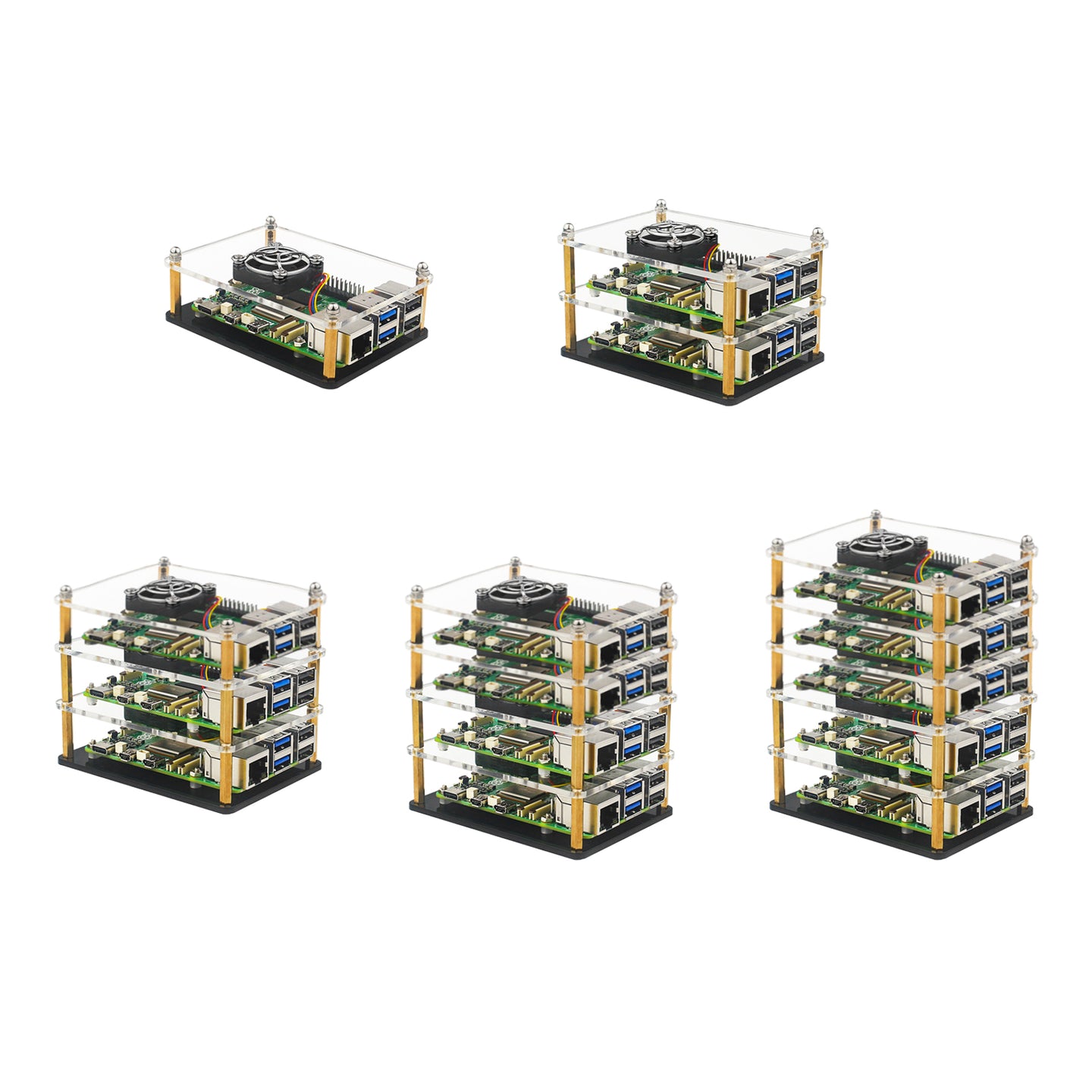 Multi-Layer Acrylic Shell Raspberry pi5 Transparent Protective Case Cooling Fan