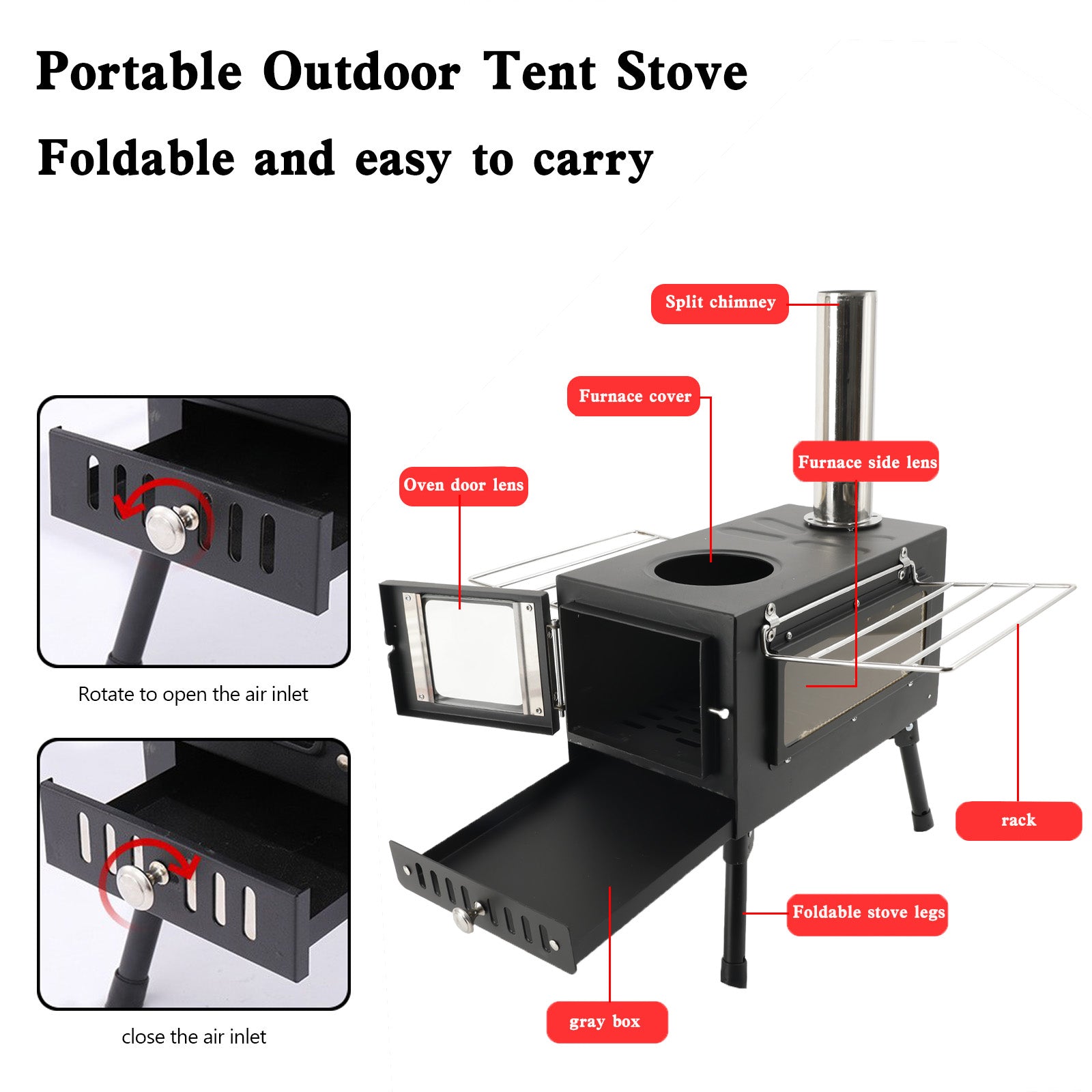 Portable 304 Stainless Steel Camping Stove with Chimney Pipe (Copy)