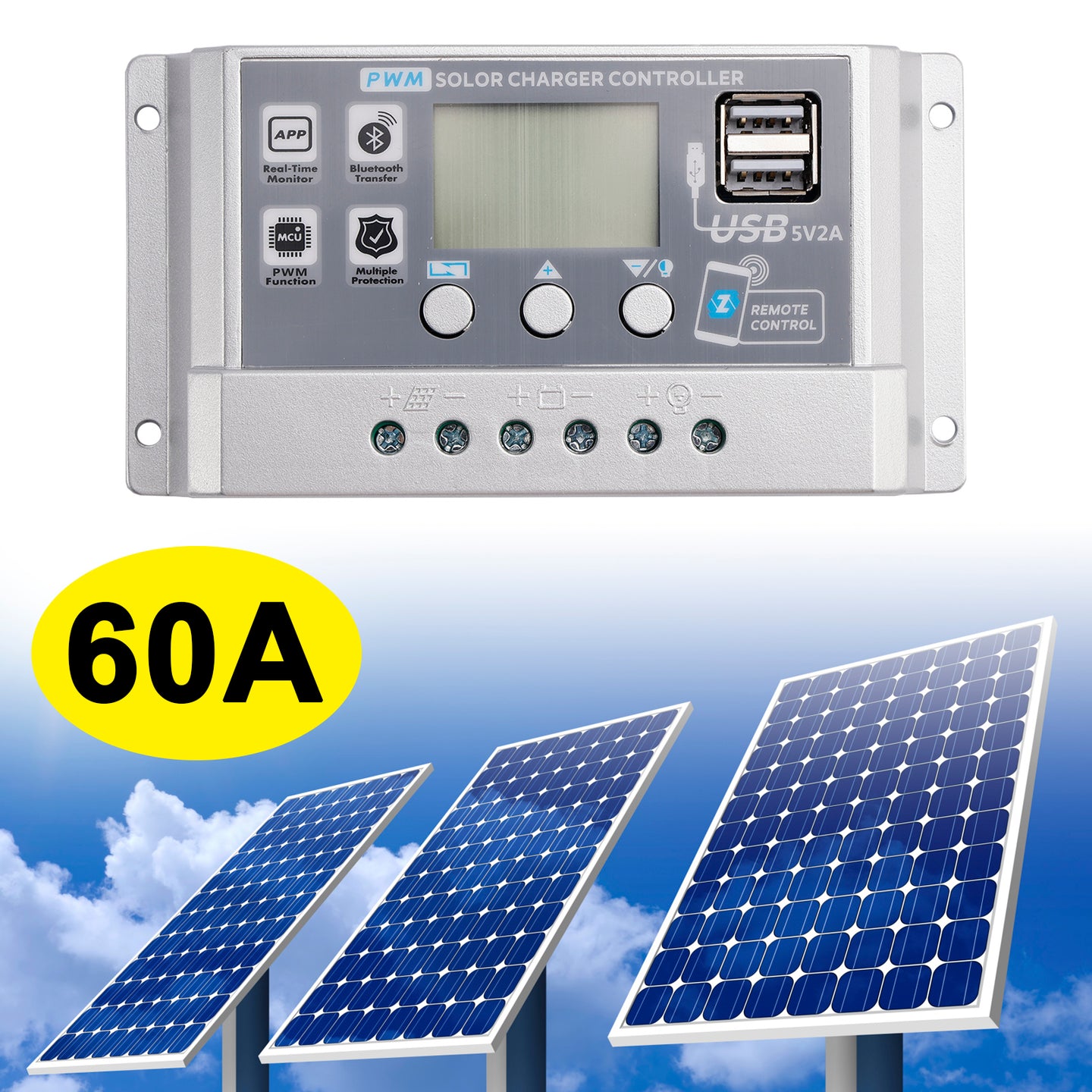 10A-60A PWM Solar Controller Display Current Solar Street Light Control 0V Start