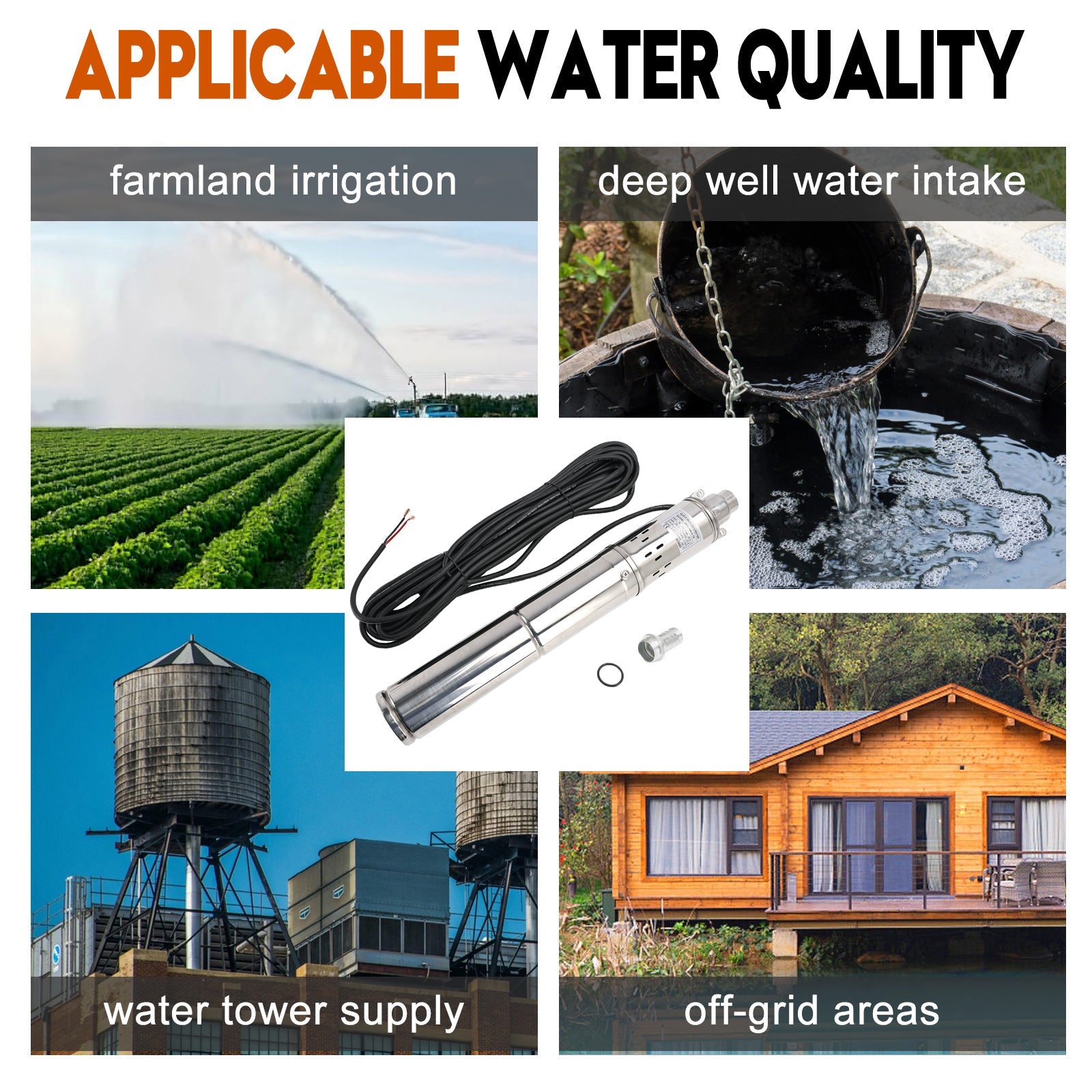 750W 48V Solar Submersible Borehole Water Pump with MPPT – Deep Well Screw Pump, Max Head 140M